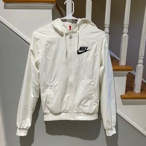 White Nike Front Zip Lined Hooded Windbreaker